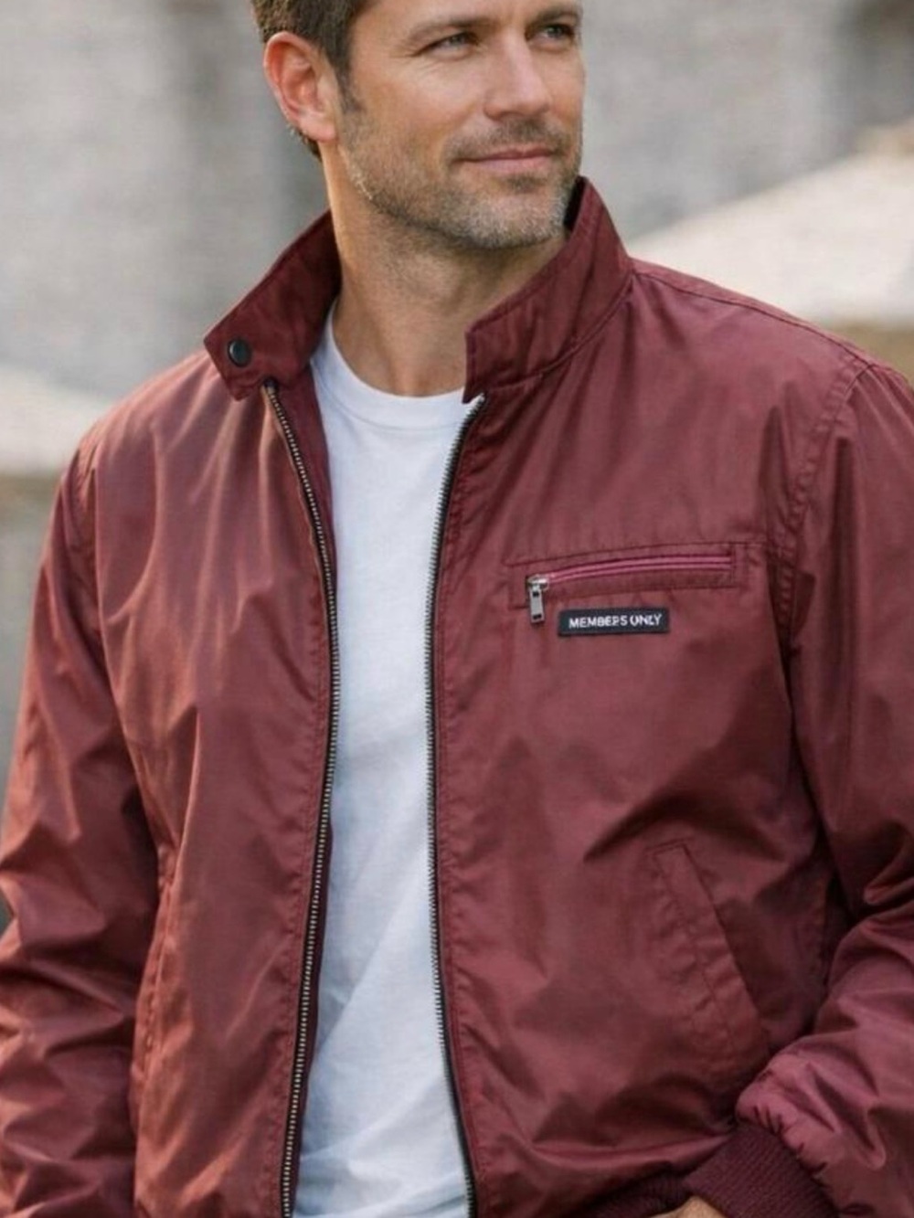 Men’s Large Members Only Zip Up Burgundy Bomber Jacket Windbreaker Lined Coat